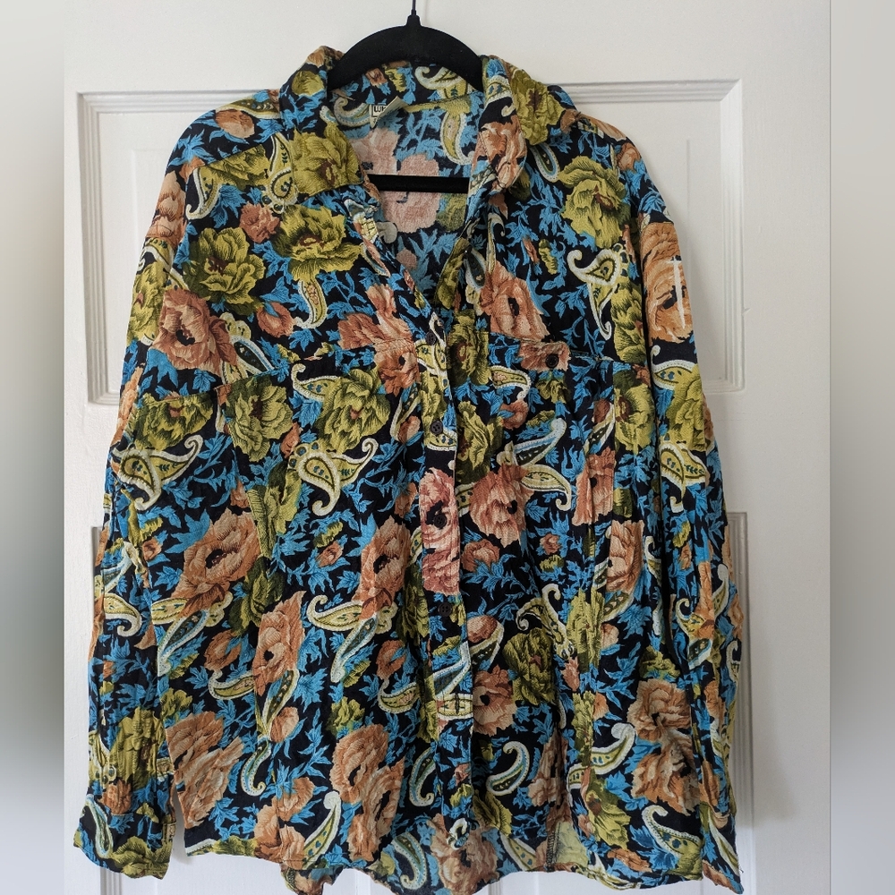 Vintage Whistles Multicolor Paisley Western Floral Button Down Shirt Sz 8